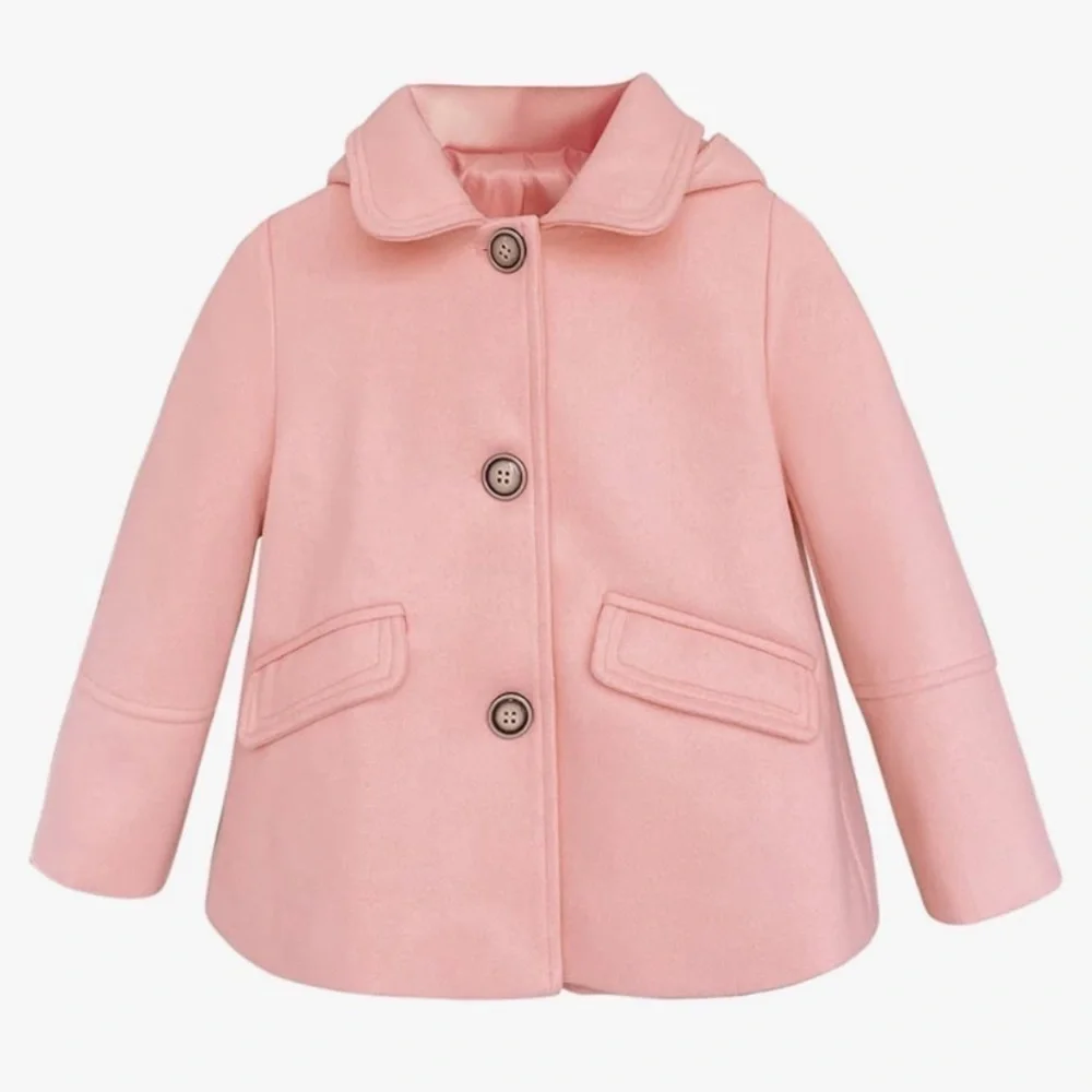Girls Button Formal Coat Toddler Kids Hooded Woolen Jacket Fall Winter Outwear